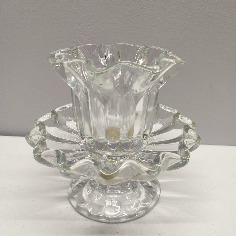 PartyLite 2 Pc Glass Candle Holder Set Pillar Taper Votive Tealight - Picture 2 of 10